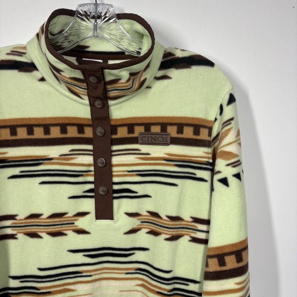 Cinch Womens Southwestern Fleece Pullover Size S Mint Green Brown Aztec Pattern - Picture 4 of 11